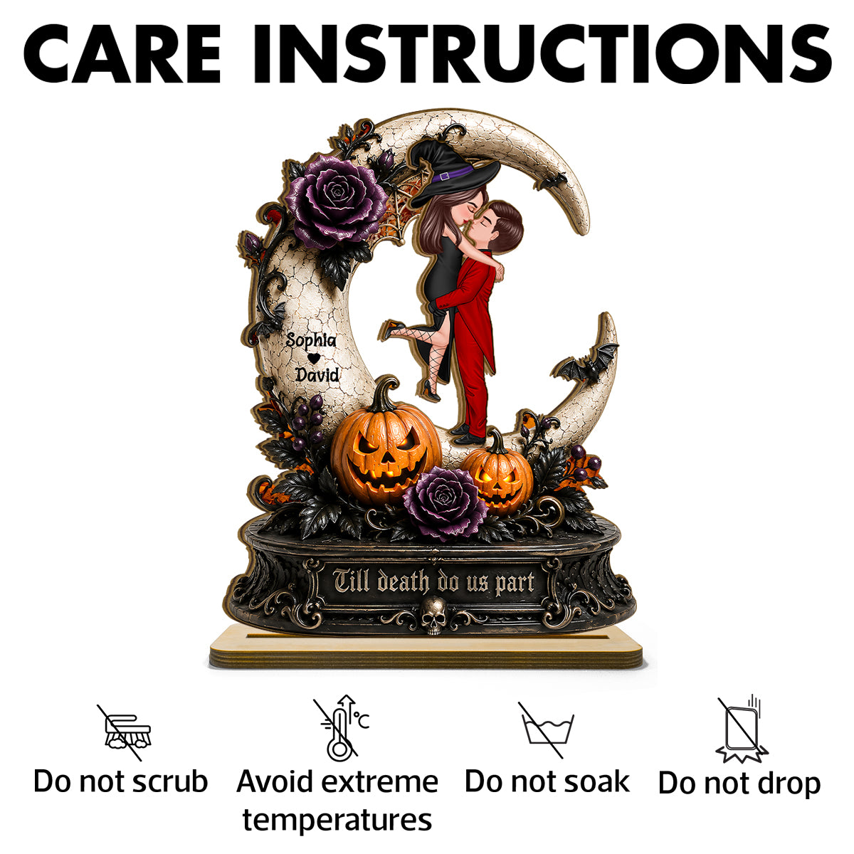 Spooky Couple Moon Halloween - Personalized 2-Layered Wooden Plaque - Halloween Decor Gift, Gift For Couple