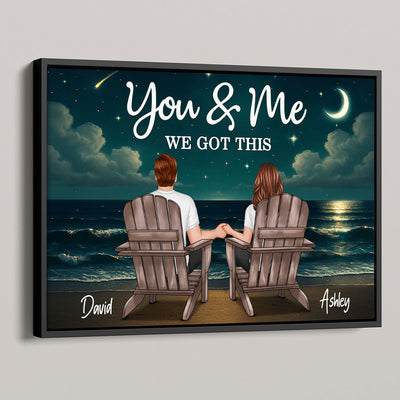 Night Beach Landscape Couple Sitting Back View Personalized Poster