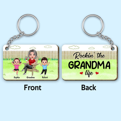 Rockin‘ Grandma Life Garden Backyard Personalized Wooden Keychain