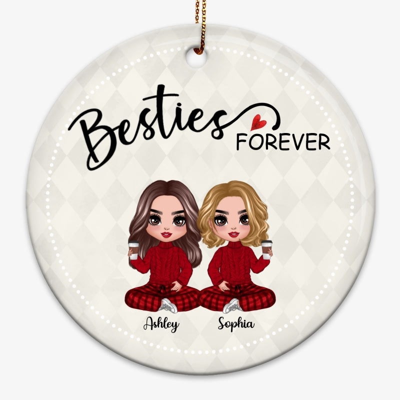 Rhombus Pattern Doll Besties Sisters Sitting Christmas Personalized Circle Ornament