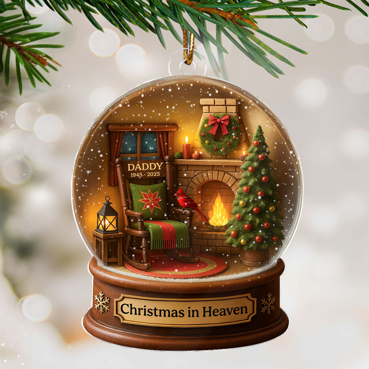 Christmas In Heaven Snow Globe 3D Effect Personalized Acrylic Ornament, Heartwarming Memorial Sympathy Gift
