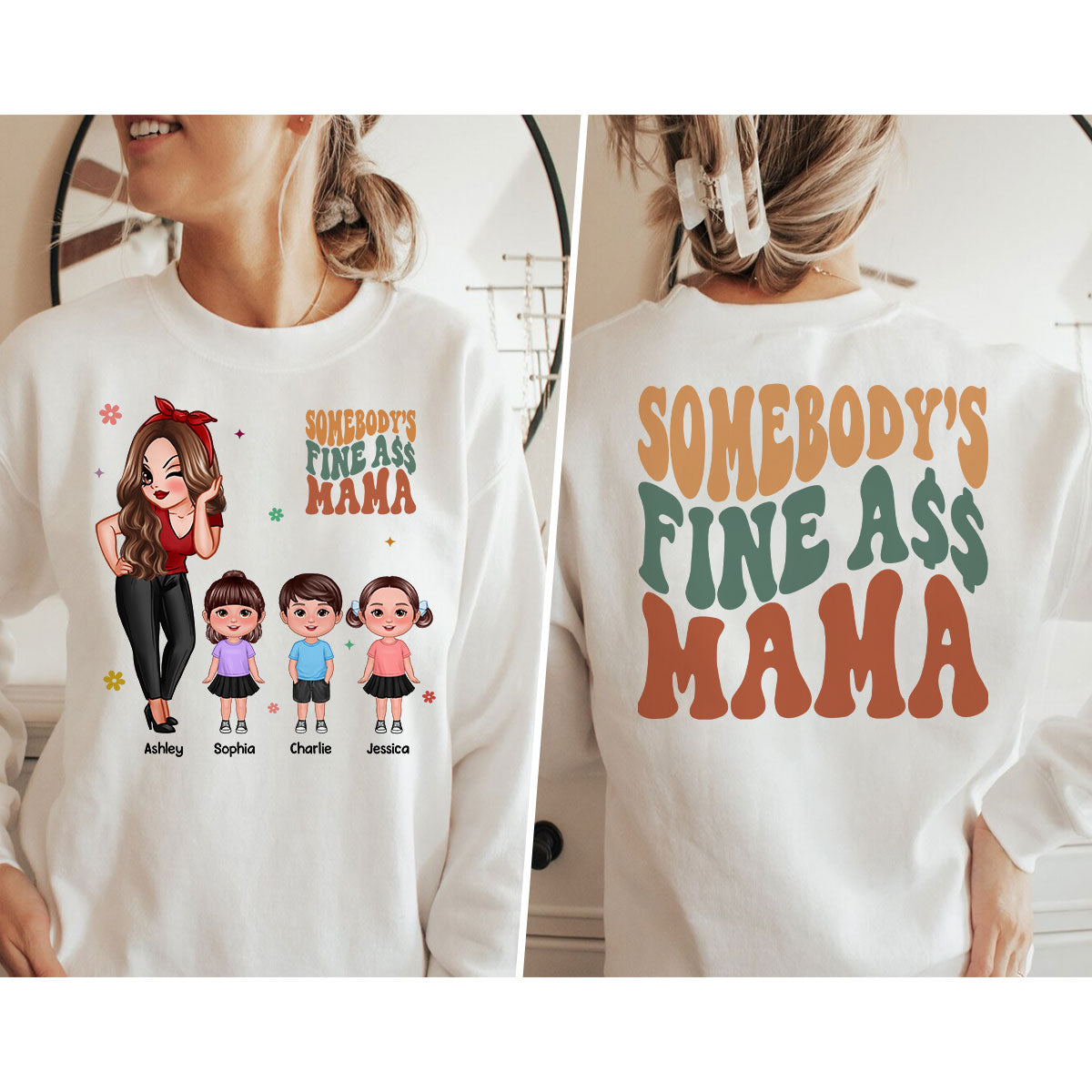 Somebody‘s Fine Grandma Mom Auntie Pretty Woman With Grandkids Personalized Double Sided Sweatshirt