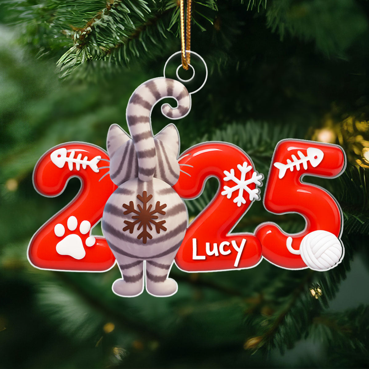 Funny Cat Back View 2025 - Personalized Acrylic Ornament - Christmas Gift for Cat Moms, Cat Dads, Cat Lovers