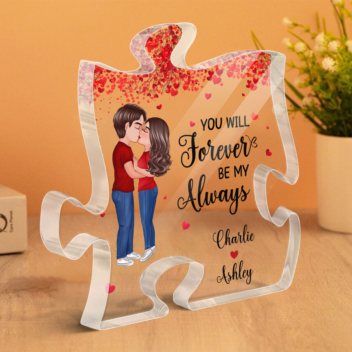 Doll Couple Kissing Under Tree Gift For Him For Her Personalized Acrylic Puzzle Plaque