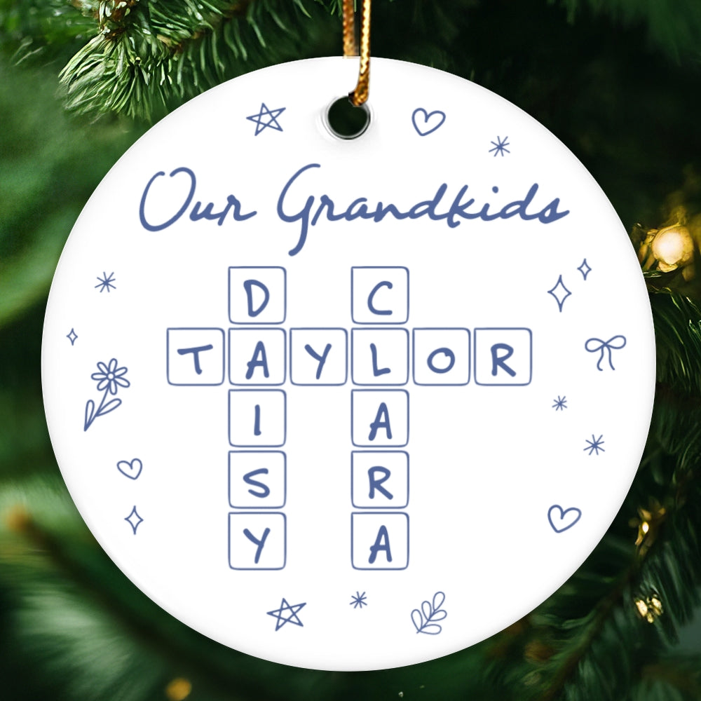 Our Grandkids Line Art Doodle Things Crossword Puzzle Art Gift For Grandma Personalized Ceramic Ornament