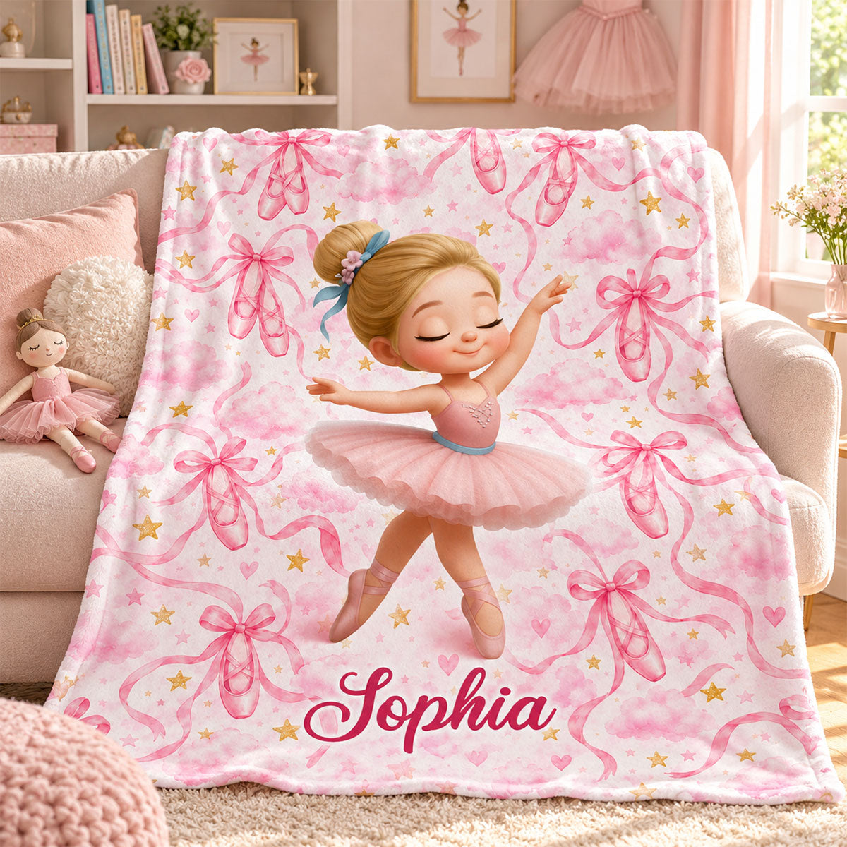 Ballerina Dance Girl Custom Name - Personalized Fleece Blanket - Christmas Gift For Ballerina Girl, Granddaughter, Daughter