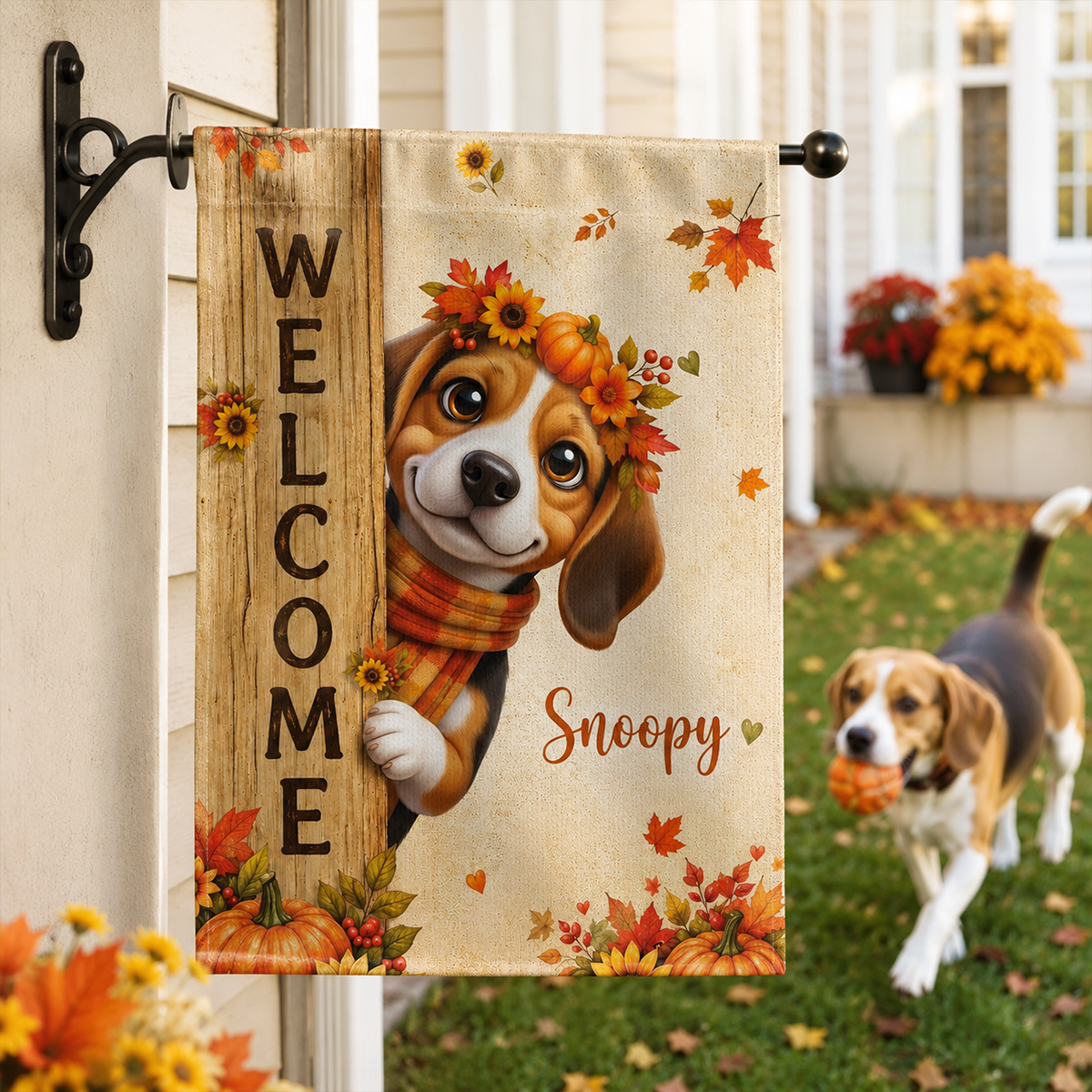 Cozy Fall Cute Dog Welcome - Personalized Garden Flag