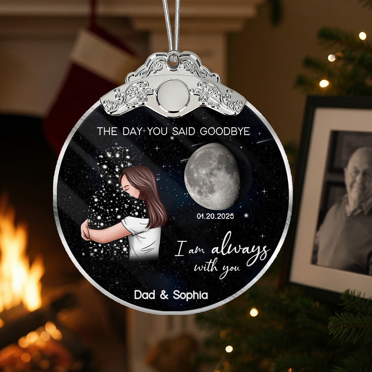 The Day You Said Goodbye Custom Moon Phase - Personalized Glass Ornament With Silver Cap - Heartwarming Memorial Sympathy Gift