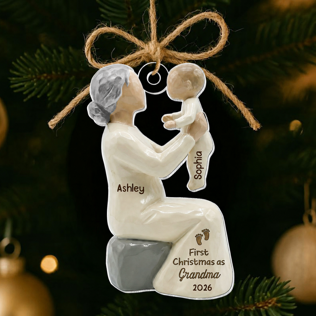 3D Effect First Christmas As Mom Grandma - Personalized Acrylic Ornament