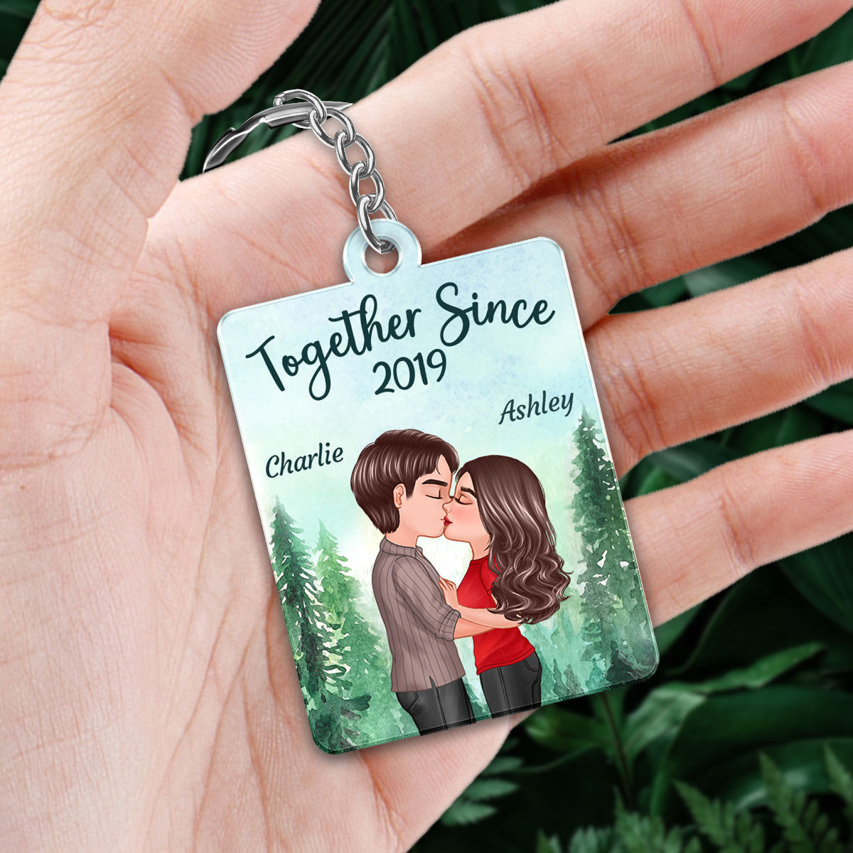 Forest Landscape Doll Couple Kissing Favorite Song Scannable QR Code Personalized Acrylic Keychain