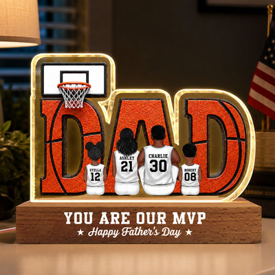 Basketball Dad Legend Daddy's Dream Team - Personalized Acrylic Block LED Night Light - Father's Day Gift For Dad, Husband, Basketball Fans