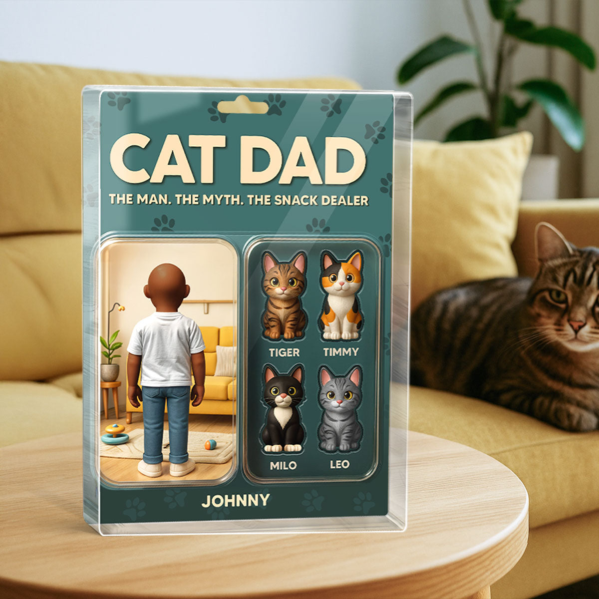 Cat Dad Cartoon Figures Style Personalized Acrylic Block Plaque, Father's Day Gift for Cat Lover