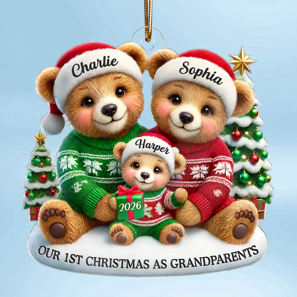 3D Effect Bears Our First Christmas As Grandparents Personalized Acrylic Ornament, Christmas Gift For New Grandparents