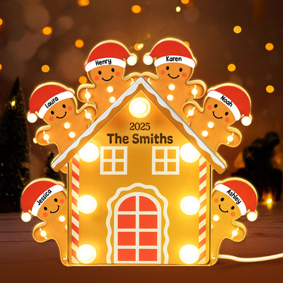 Gingerbread House Family Marquee Effect Personalized LED Light Box, Christmas Decoration
