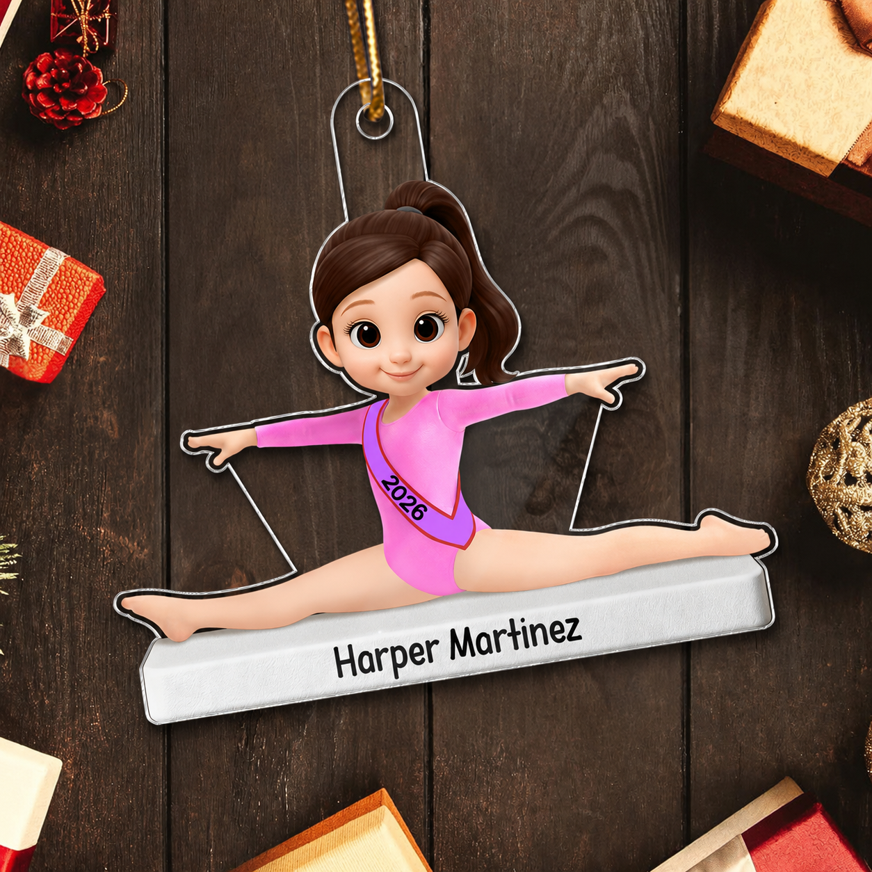 3D Effect Gymnastic Little Girl Front Split Pose - Personalized Acrylic Ornament - Gymnast Gift For Daughter, Granddaughter