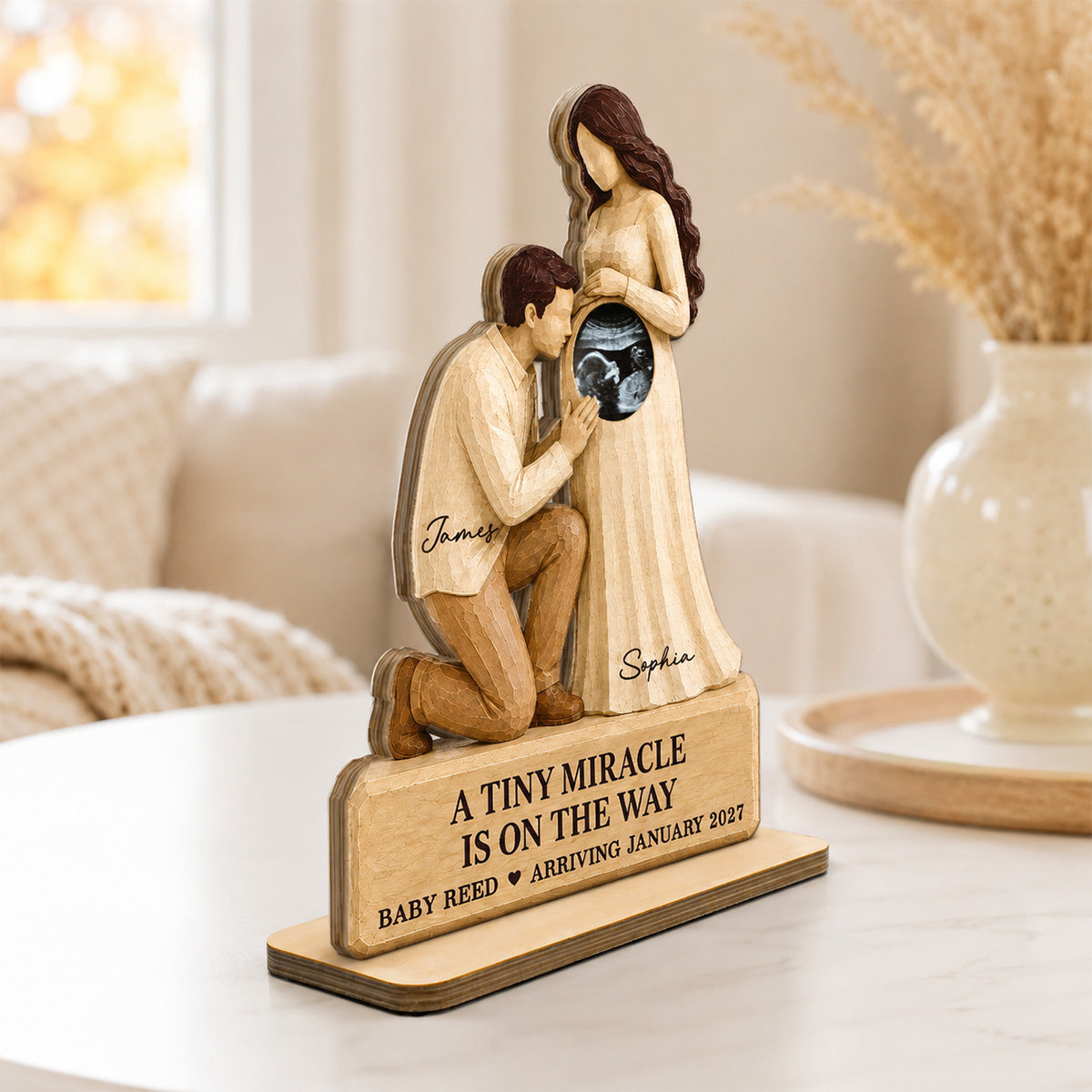 Tiny Miracle On The Way 2D Flat Printed - Personalized 2-Layered Wooden Plaque - Sentimental Keepsake For Expecting Parents