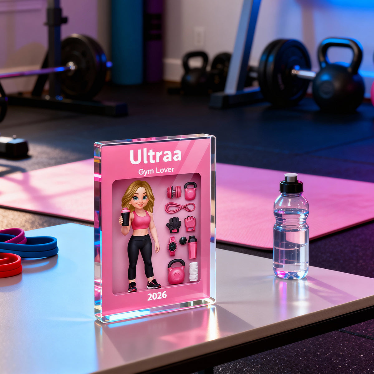 Gym Lover Stronger Everyday 3D Action Figure - Personalized Acrylic Block Plaque - Gift for Gym Lover