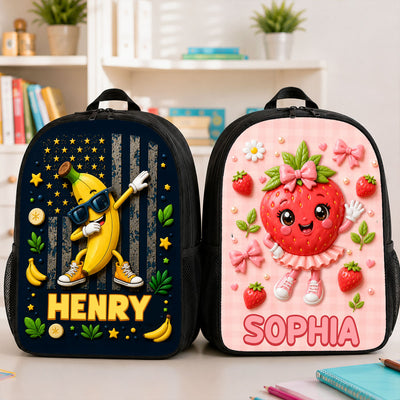 Cute Strawberry Banana - Personalized Backpack - Back To School Gift For Kids, Daughters, Sons, Grandkids
