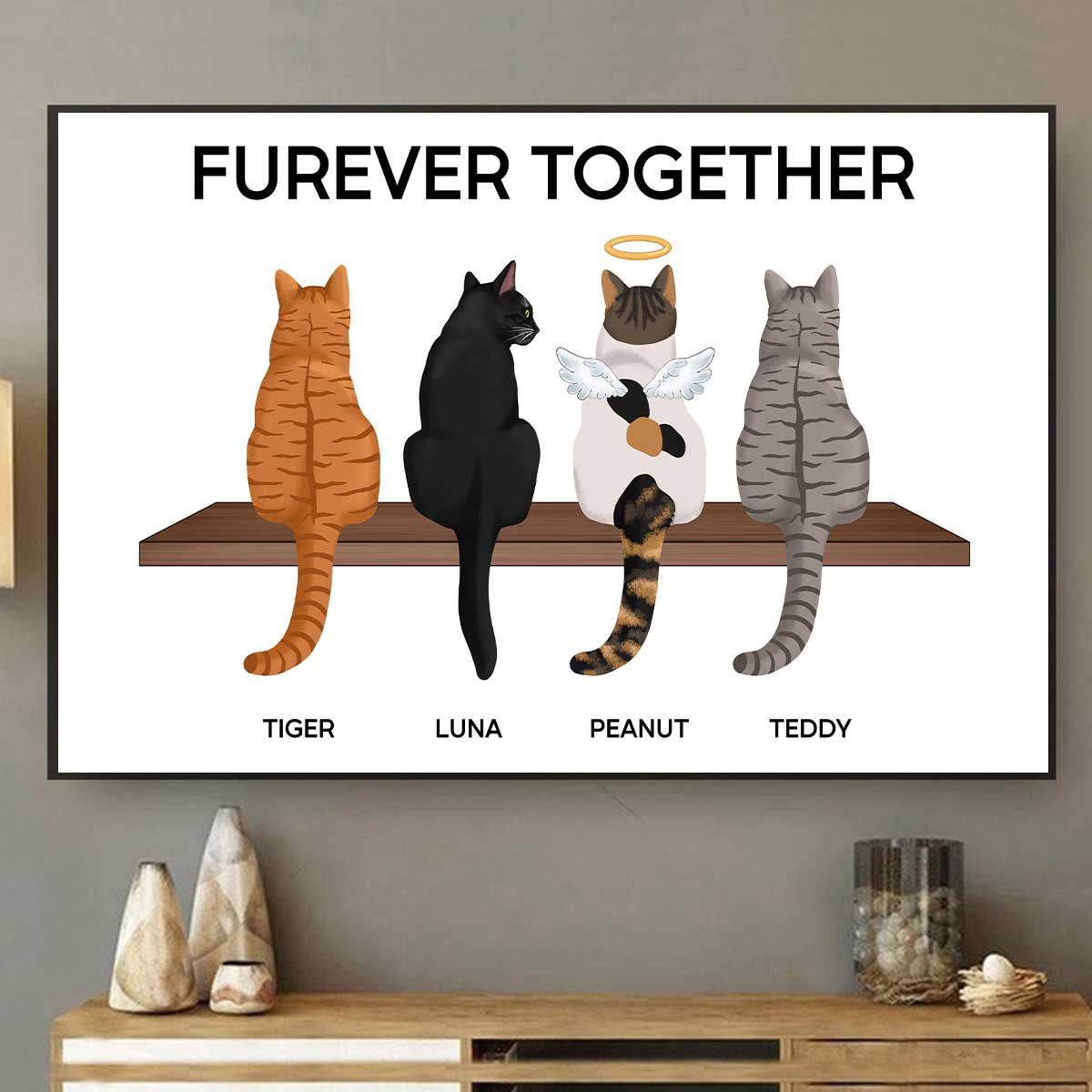 Furever Together Cat Portrait Prints Cats On A Shelf Personalized Poster