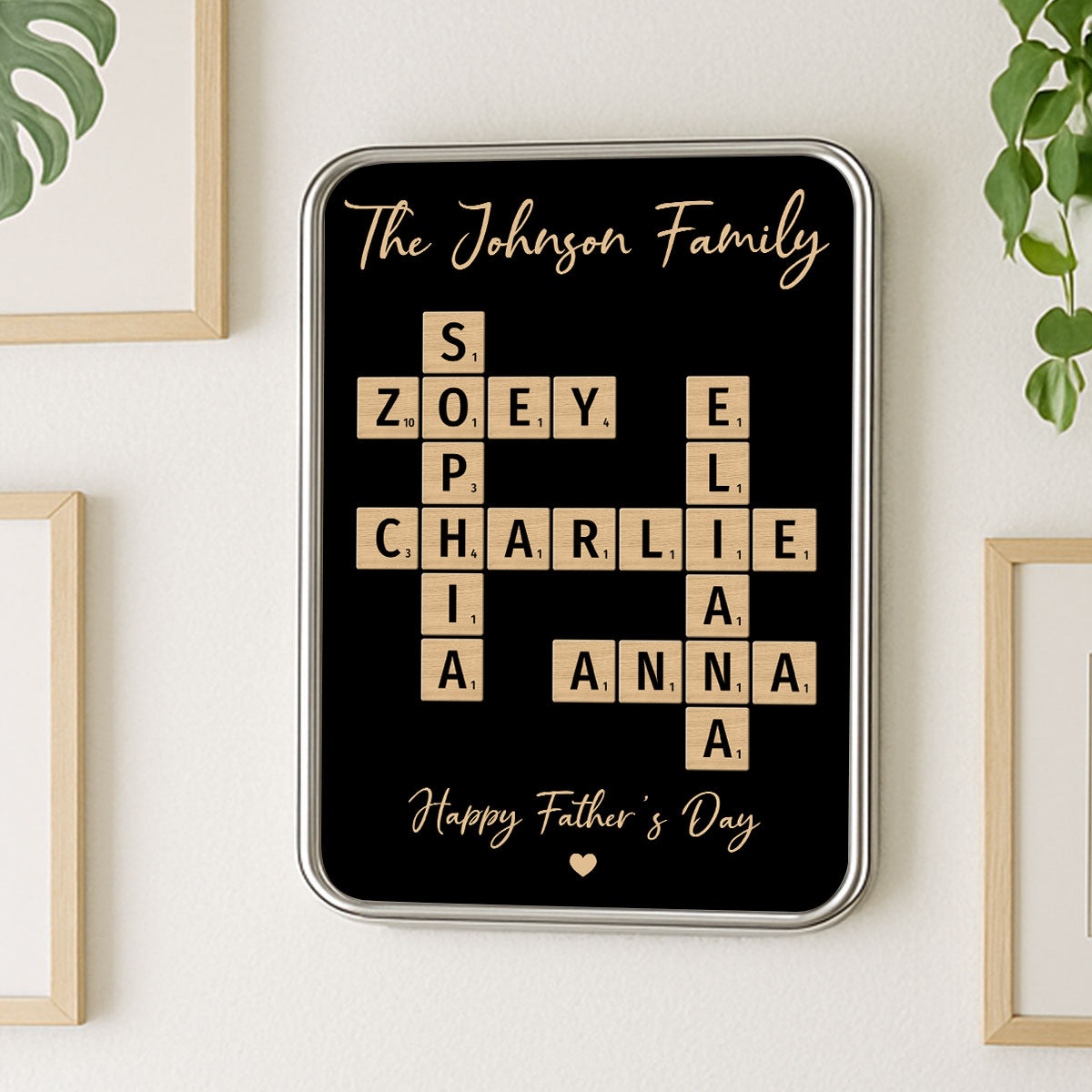 Family Names Crossword Puzzle Art Personalized Mirrored Picture Frame, Gift For Dad, Mom