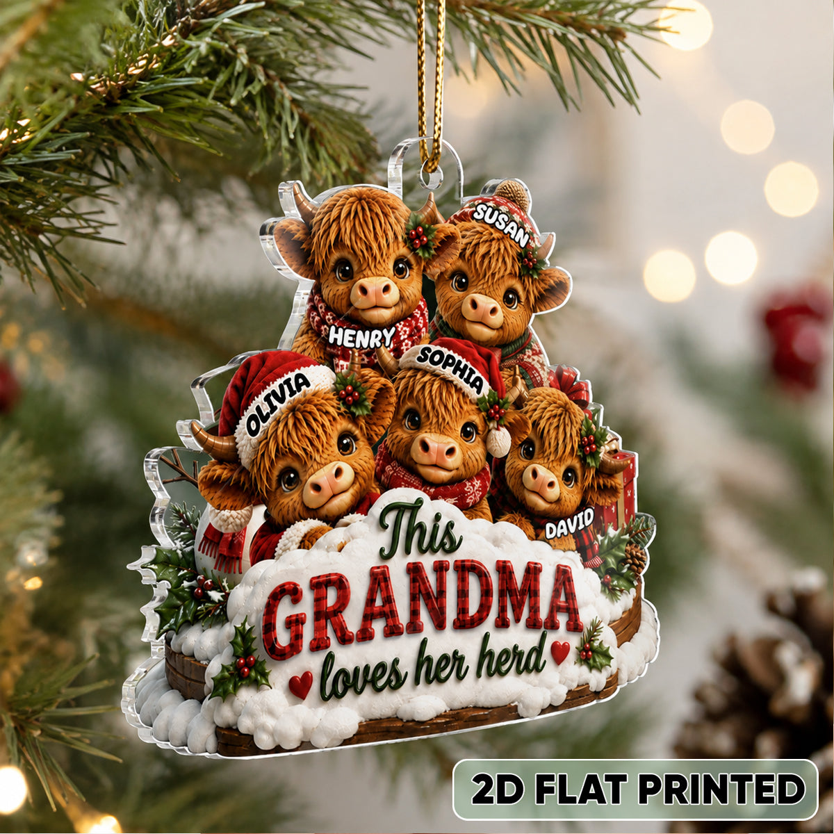 This Grandma Loves Her Herd - Personalized Acrylic Ornament - Christmas Gift for Grandma