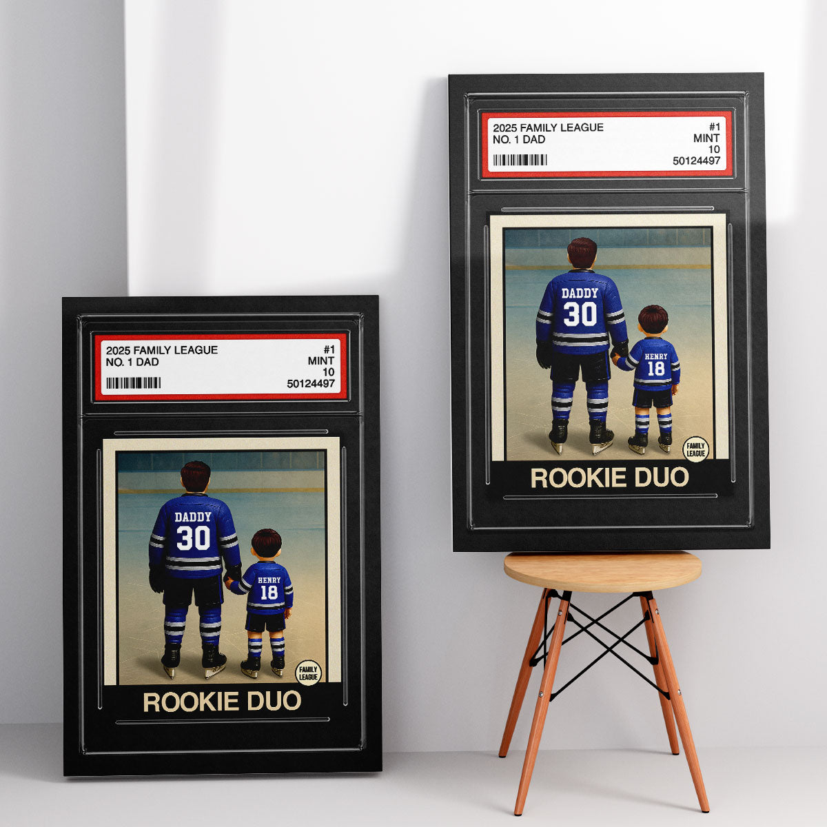 Hockey No. 1 Dad Man & Kids Trading Card Style Personalized Wrapped Canvas