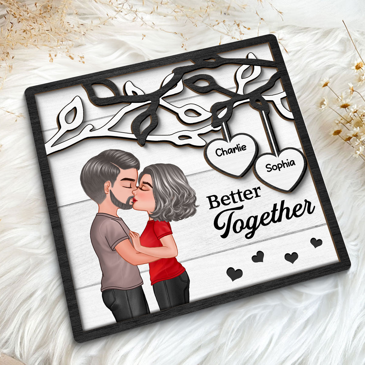Couple Kissing Under Tree  Gift For Her Gift For Him Personalized 2-Layer Wooden Plaque