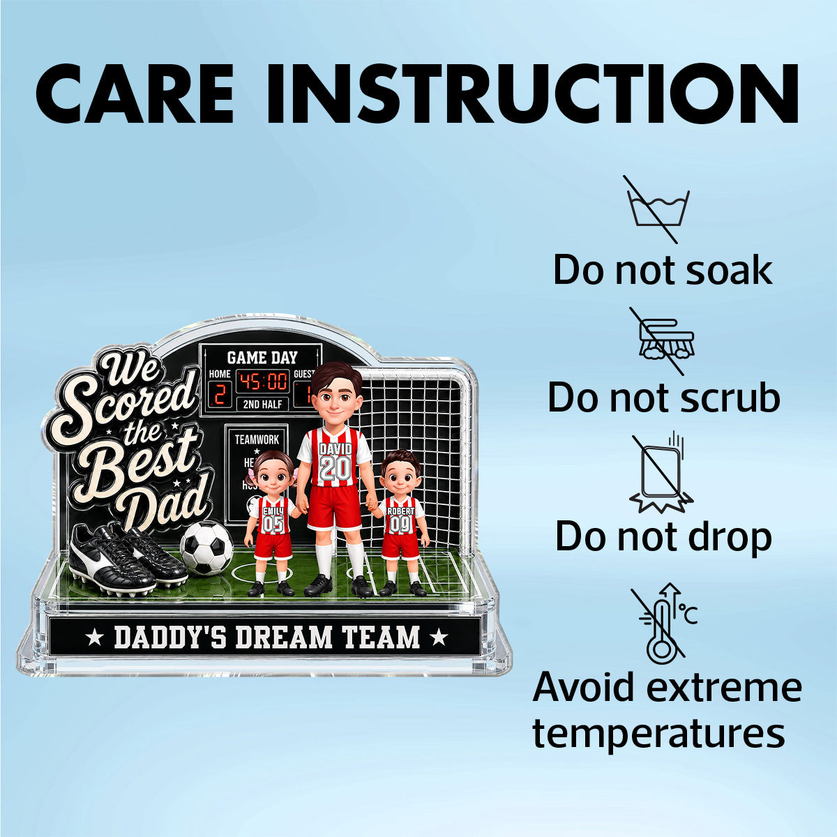 Soccer Dad & Kids On Court 2D Flat - Personalized Acrylic Block Plaque - Father's Day Gift For Soccer Dad, UK Football Dad