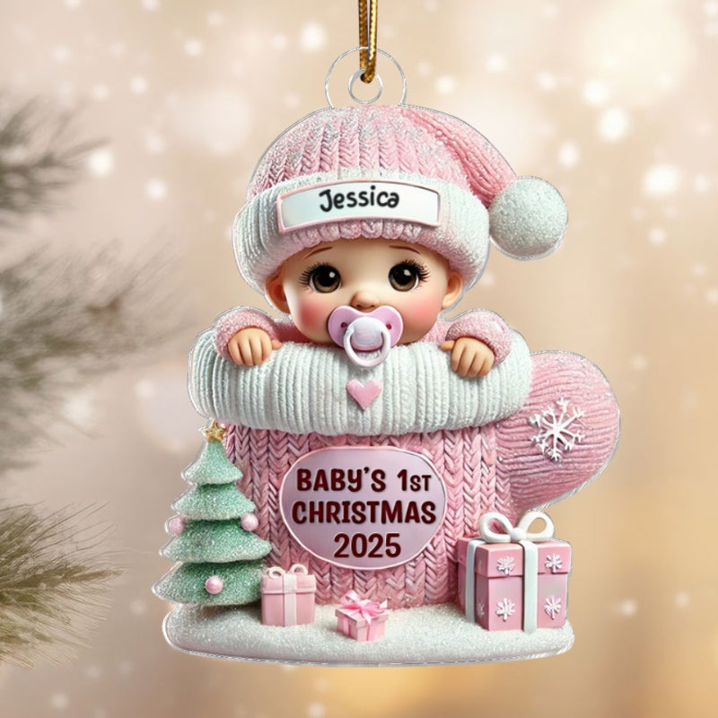 Baby In Mitten 3D Effect Baby's First Christmas - Personalized Acrylic Ornament