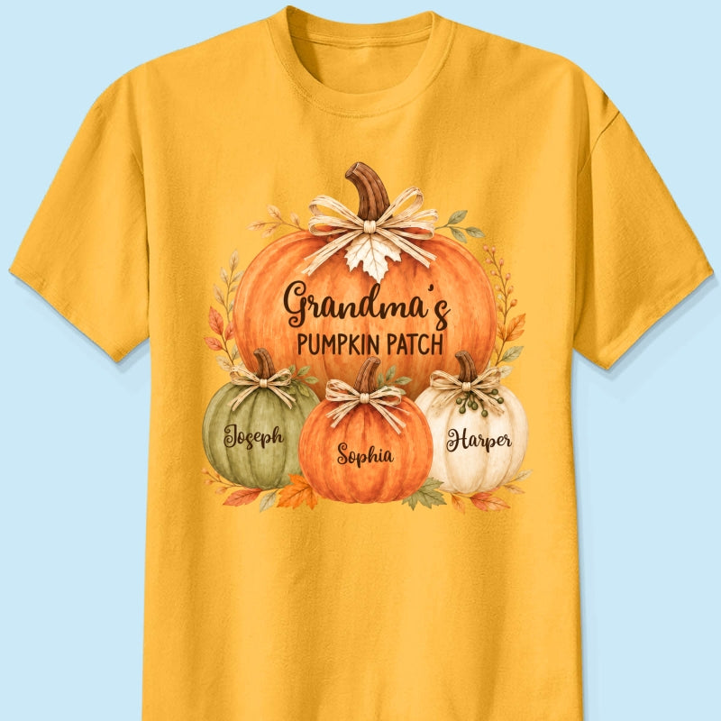 Grandma & Grandpa's Pumpkin Patch Watercolor - Personalized Shirt - Fall Season Gift For Grandparents