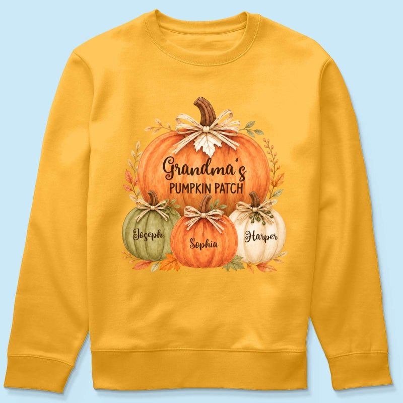 Grandma & Grandpa's Pumpkin Patch Watercolor - Personalized Shirt - Fall Season Gift For Grandparents
