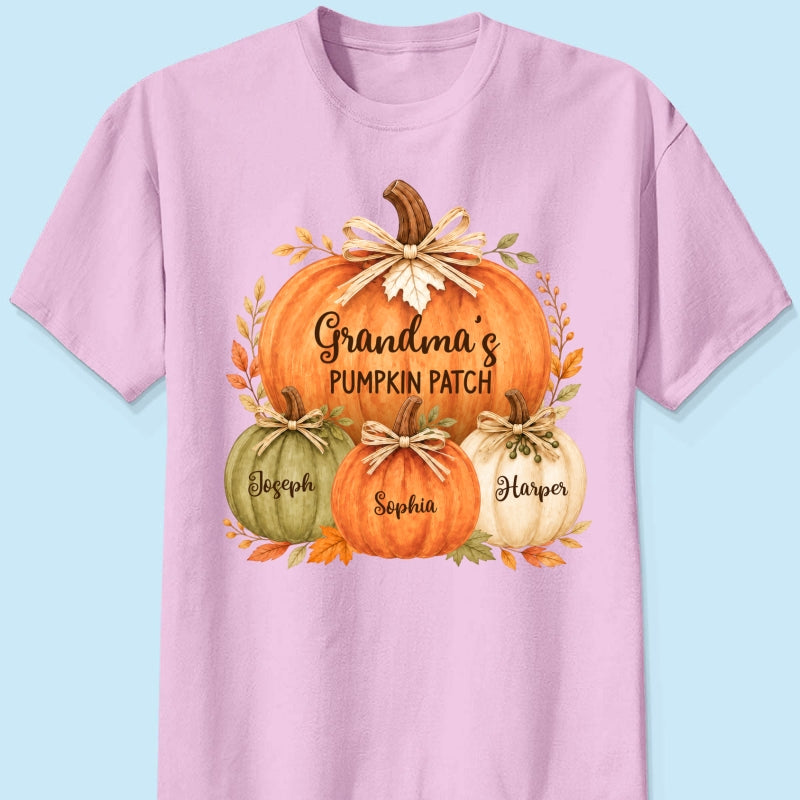 Grandma & Grandpa's Pumpkin Patch Watercolor - Personalized Shirt - Fall Season Gift For Grandparents