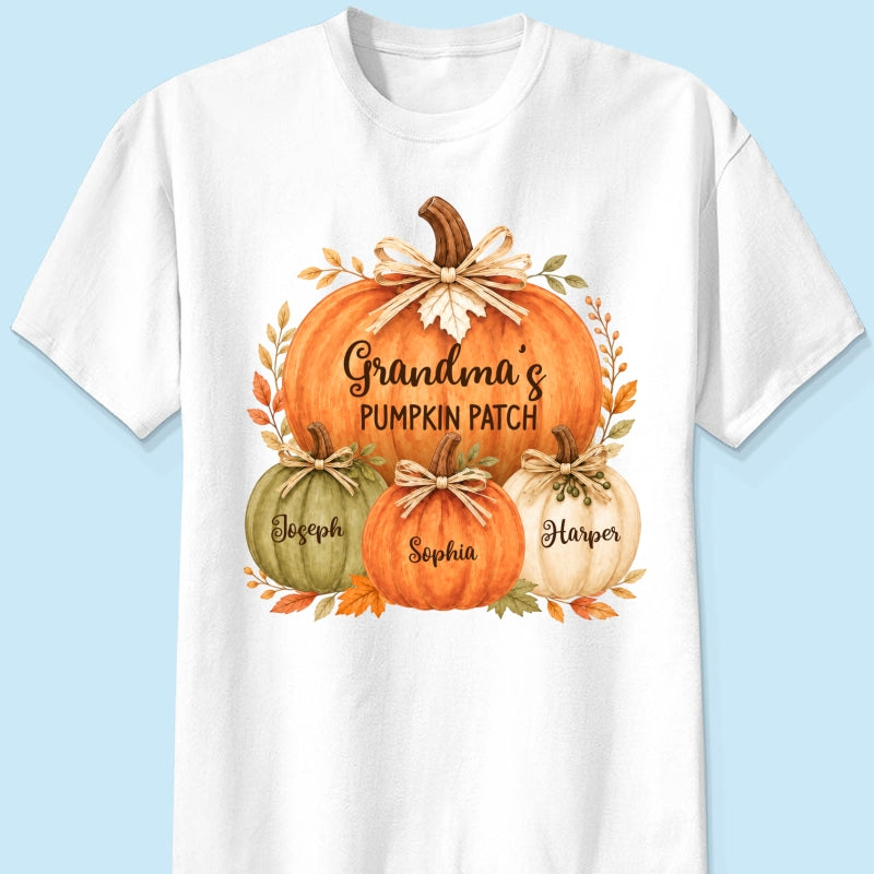 Grandma & Grandpa's Pumpkin Patch Watercolor - Personalized Shirt - Fall Season Gift For Grandparents