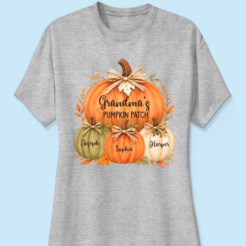 Grandma & Grandpa's Pumpkin Patch Watercolor - Personalized Shirt - Fall Season Gift For Grandparents
