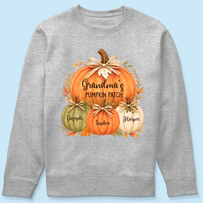 Grandma & Grandpa's Pumpkin Patch Watercolor - Personalized Shirt - Fall Season Gift For Grandparents