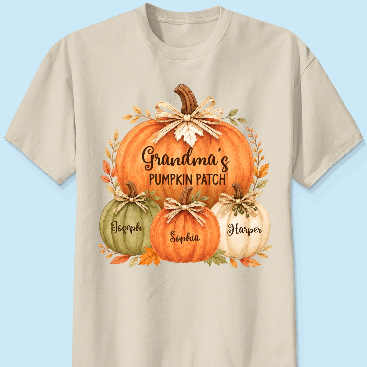 Grandma & Grandpa's Pumpkin Patch Watercolor - Personalized Shirt - Fall Season Gift For Grandparents