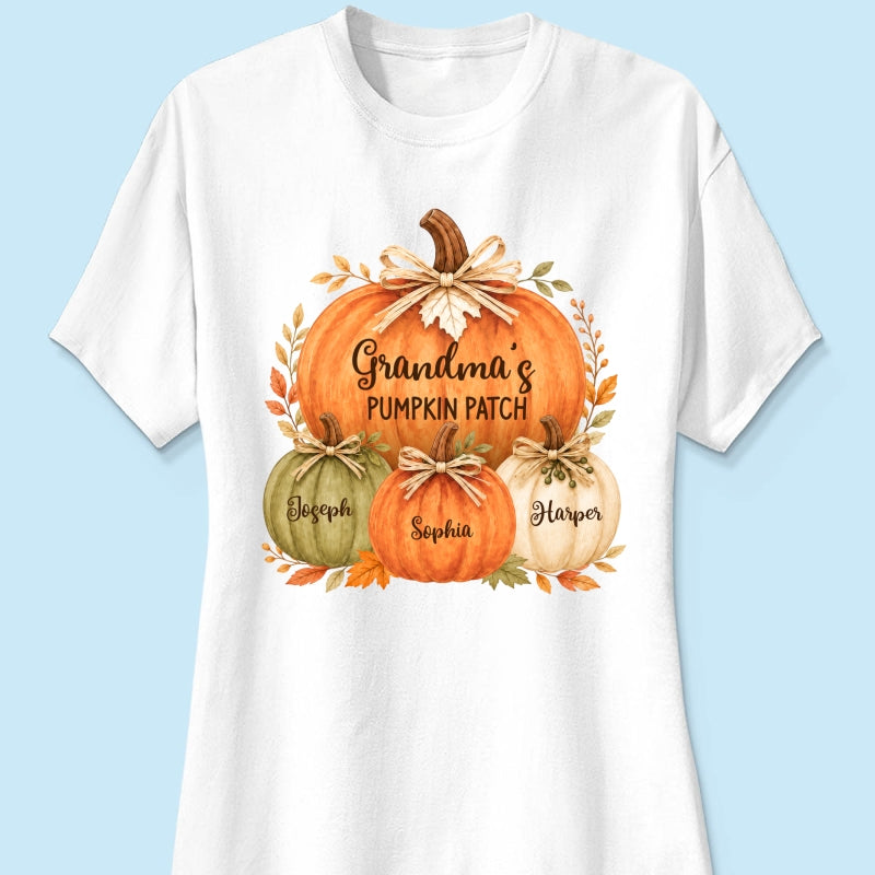 Grandma & Grandpa's Pumpkin Patch Watercolor - Personalized Shirt - Fall Season Gift For Grandparents