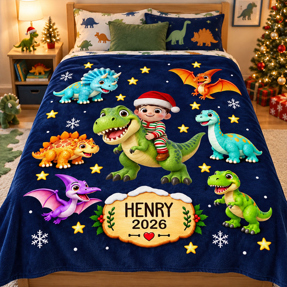 Trending Dinosaur for Boys and Girls - Personalized Fleece Blanket - Christmas Gift For Kids Grandkids