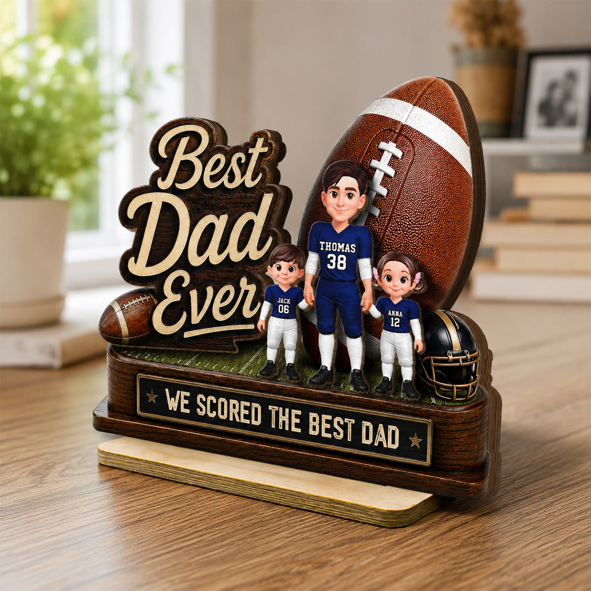 We Scored The Best Dad American Football Dad & Kids - Personalized 2-Layered Wooden Plaque - Father's Day Gift For American Football Dad