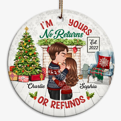 Doll Couple Kissing I‘m Yours No Returns Refunds Personalized Circle Ornament