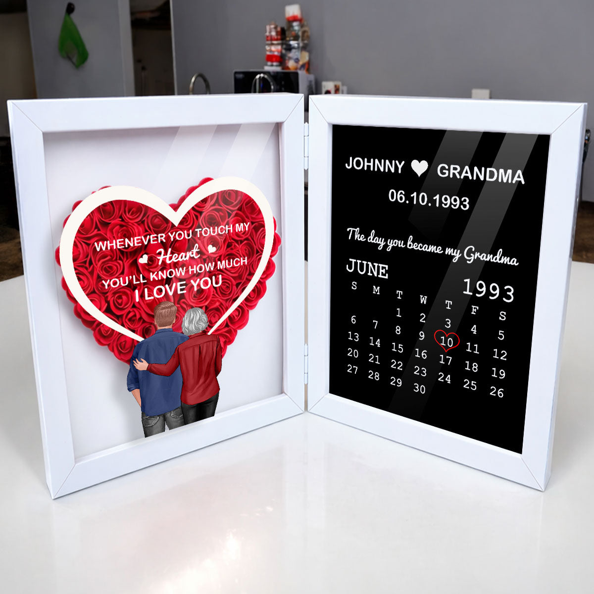 Whenever You Touch My Heart You'll Know How Much I Love You - Personalized Flower Shadow Box - Gift For Grandma