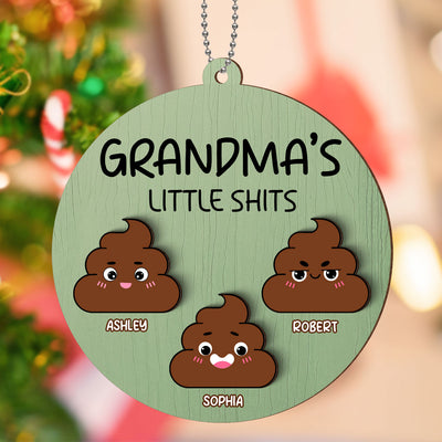 Grandma's Little Shit Personalized 2-Layer Wooden Ornament, Christmas Gift For Granddaughter Grandson Grandkids