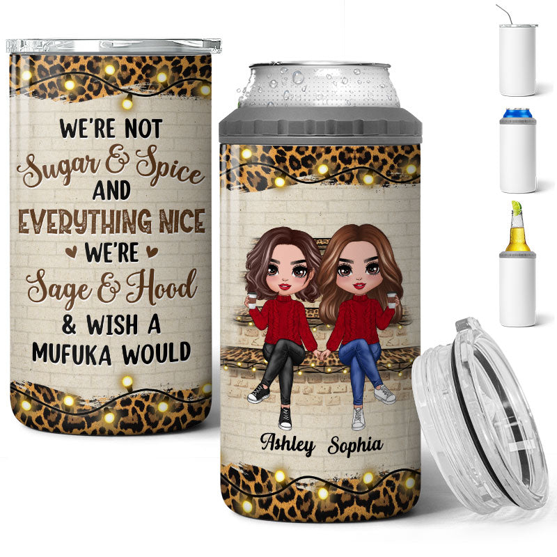 Leopard And Light Stair Besties Sisters Personalized 4 In 1 Can Cooler