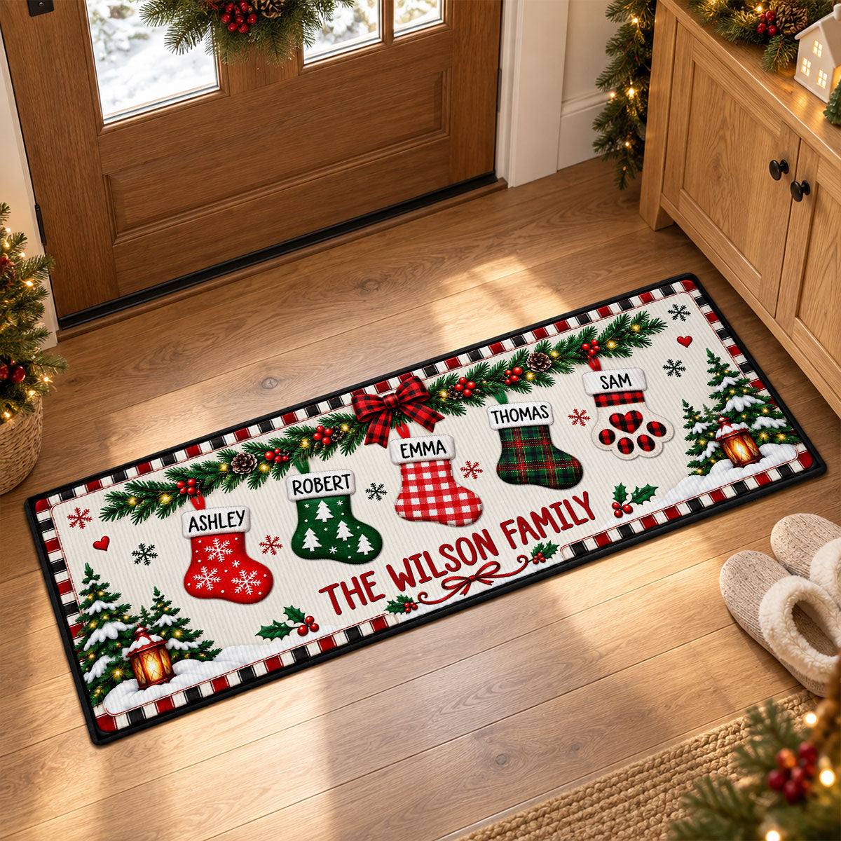 Family Stocking Hanging - Personalized Runner Rug - Christmas Gift for Her, Custom Holiday Hallway Carpet