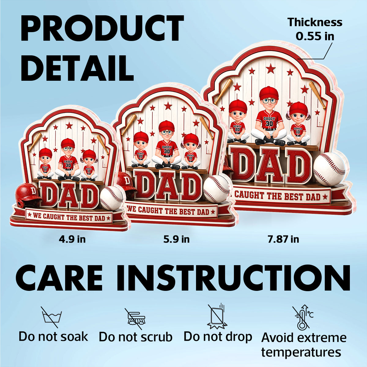 Baseball Best Dad & Kids - Personalized Acrylic Block Plaque - Father's Day Gift For Dad, Husband