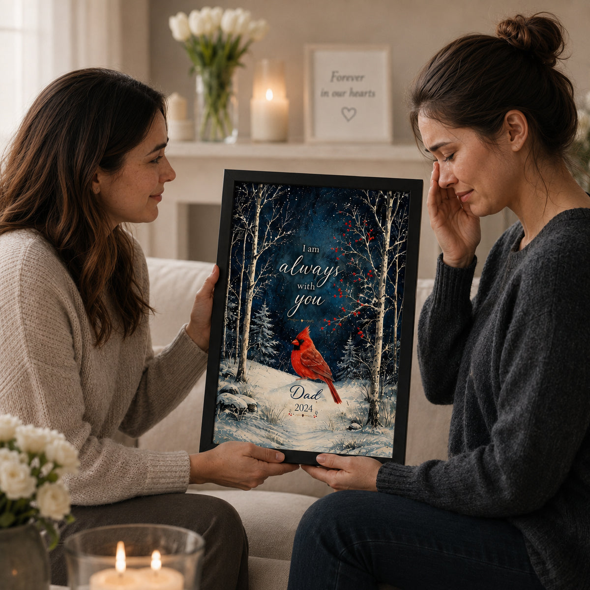 Winter Forest We Are Always With You Cardinals - Personalized Poster - Heartfelt Memorial Keepsake