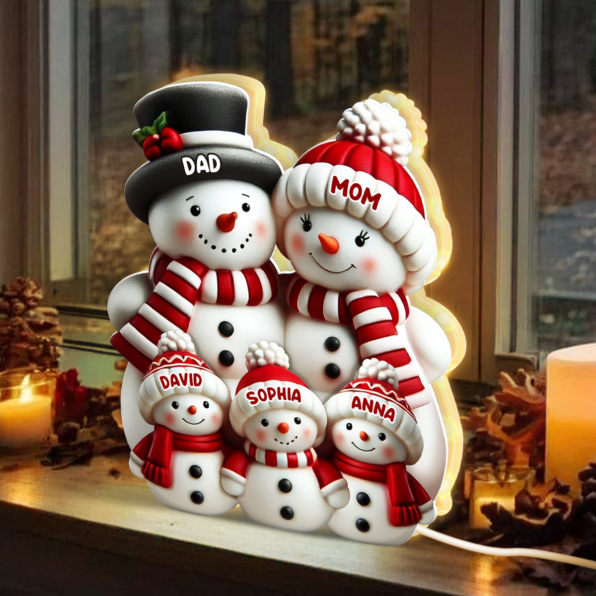 3D Effect Cute Snowman - Personalized Light Box - Christmas Decor
