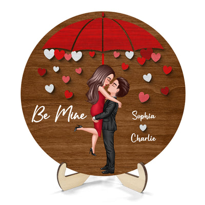 Couple Hugging Kissing Under Umbrella Valentine‘s Day Gift Personalized 2-layer Wooden Plaque