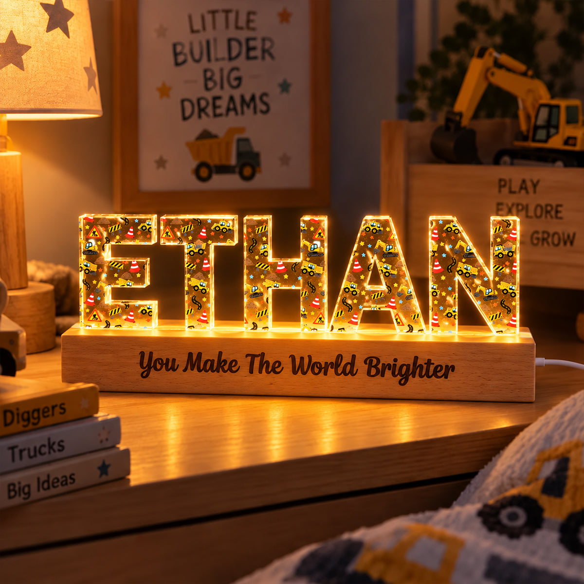 You Make the World Brighter - Personalized Acrylic Block LED Night Light - Kids Room Decor, Nursery Light, Christmas Gift Keepsake For Boy Girl