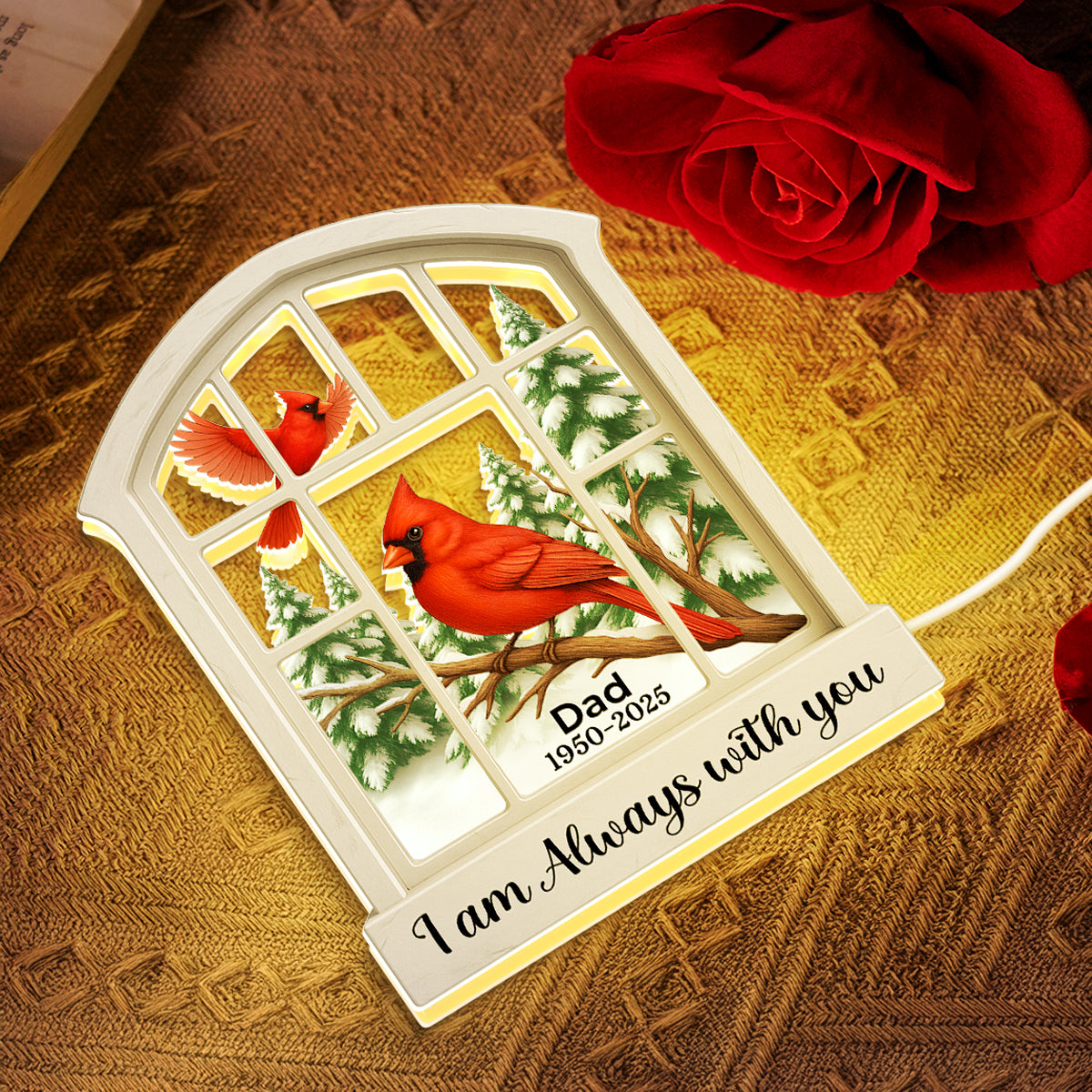 Cardinal Window Winter Scene - Personalized Light Box - Meaningful Memorial Keepsake